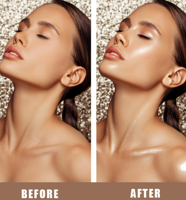 Natural retouching and brightening facial pearlescent retouching